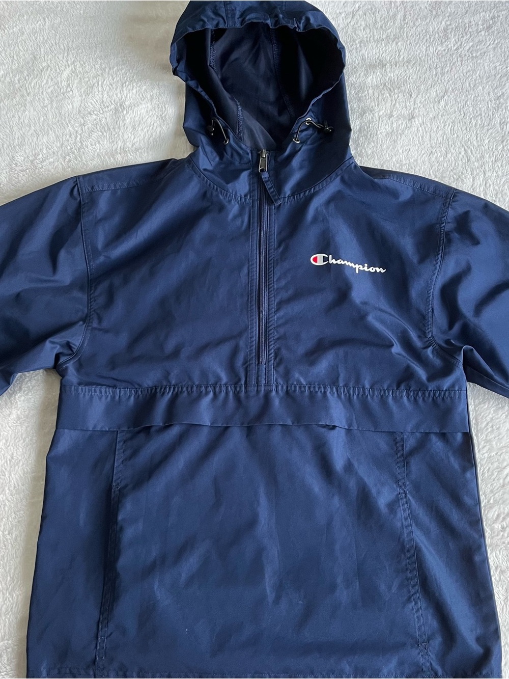 Champion Men Navy Blue Stadium Packable Jacket Blue Hooded Pullover Windbreaker
